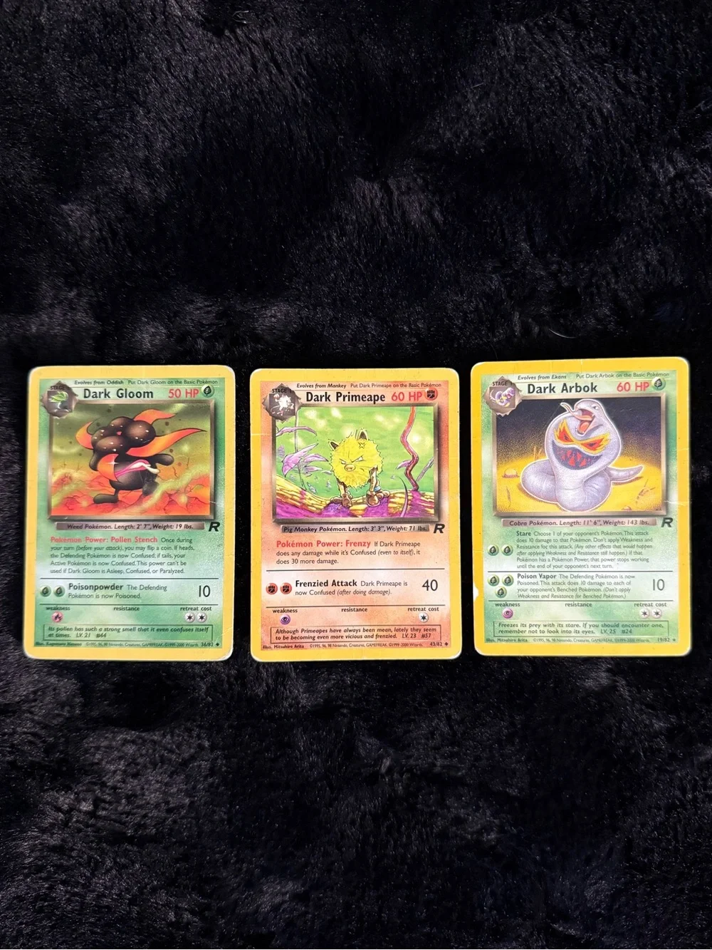 Pokémon Team Rocket Dark Arbok Dark Gloom Dark Primeape 3 Card Lot